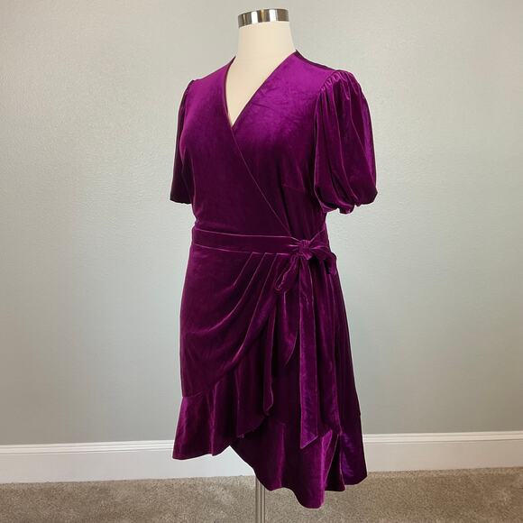 Ralph Lauren Women's Cocktail Dress Size 16 Purple Velvet Short Sleeve Faux Wrap - Picture 5 of 13